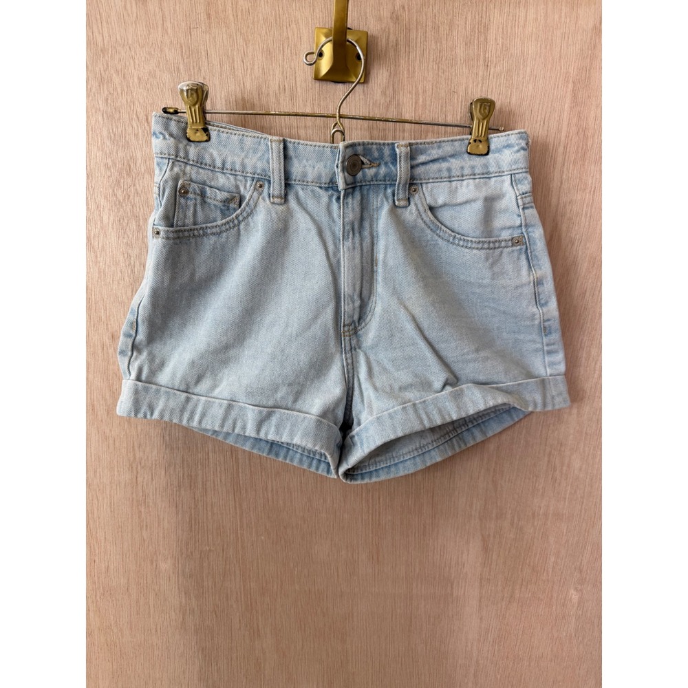 Bershka Light Wash Cuffed Denim Shorts High Waisted Blue Size 4 26